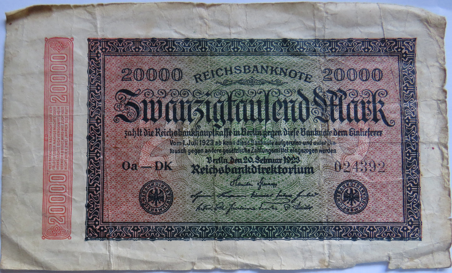 1923 Germany 20000 Mark Banknote