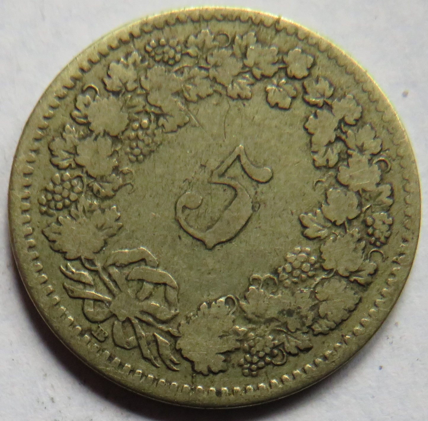 1850-BB Switzerland 5 Rappen Coin