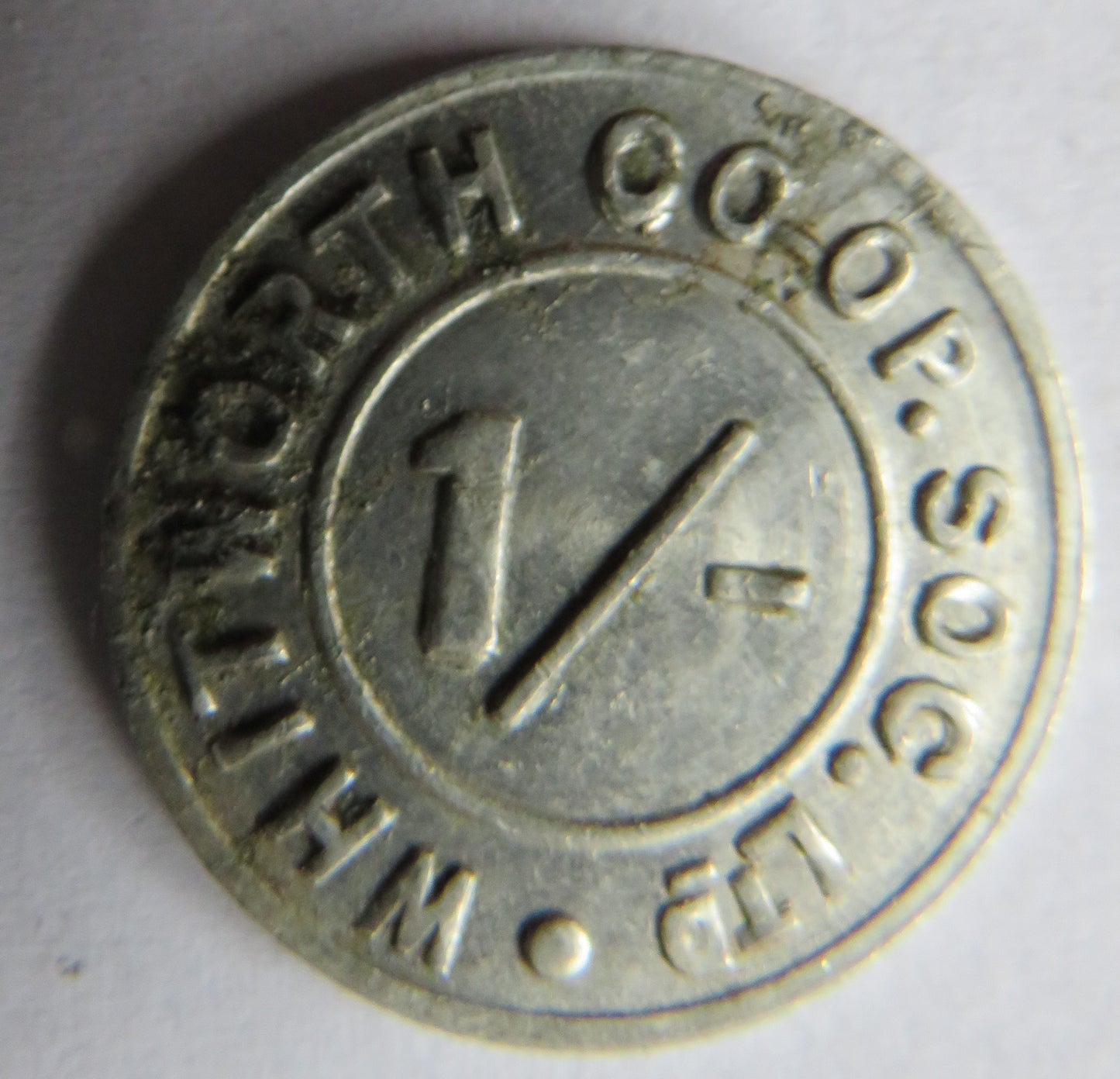 Whitworth Co-Operative Society 1/- One Shilling Token