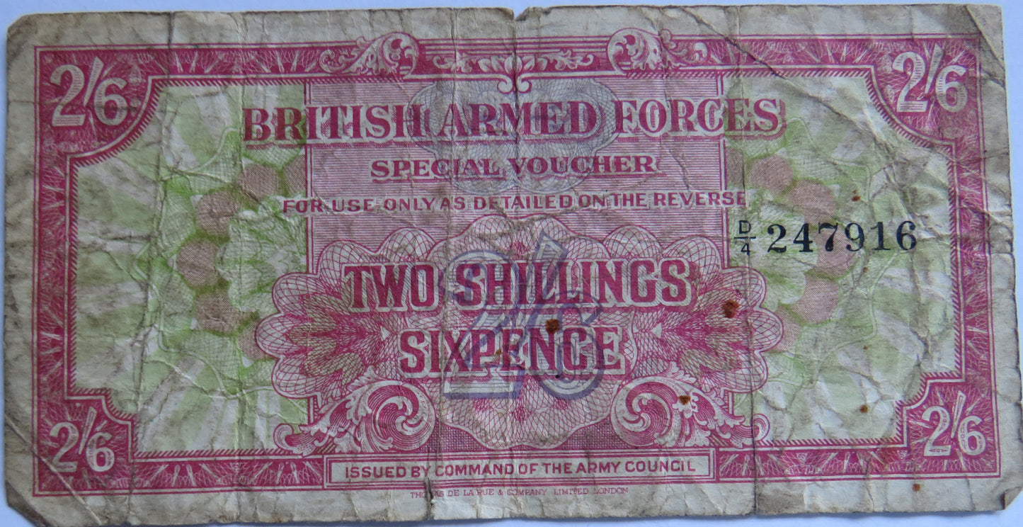 British Armed Forces Two Shillings Sixpence 2/6 Banknote