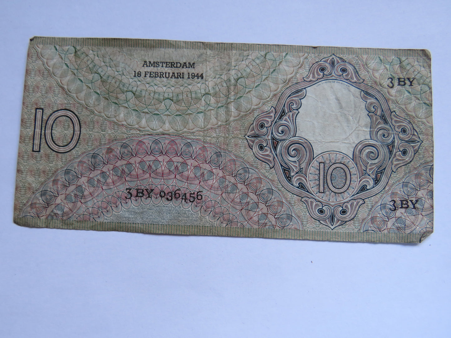 1944 Netherlands 10 Gulden Banknote