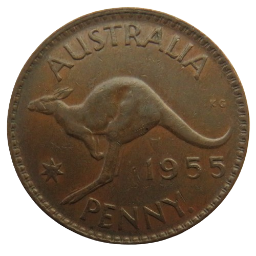 1955 Queen Elizabeth II Australia One Penny Coin