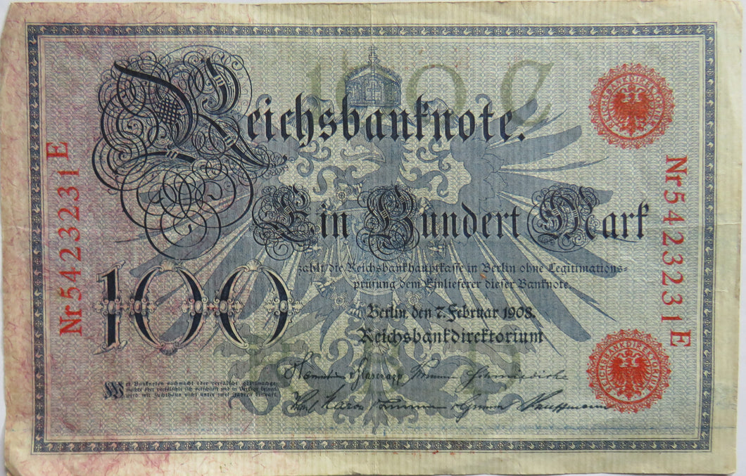 1908 Germany 100 Mark Banknote