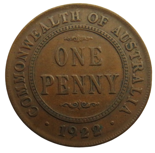 1922 King George V Australia One Penny Coin