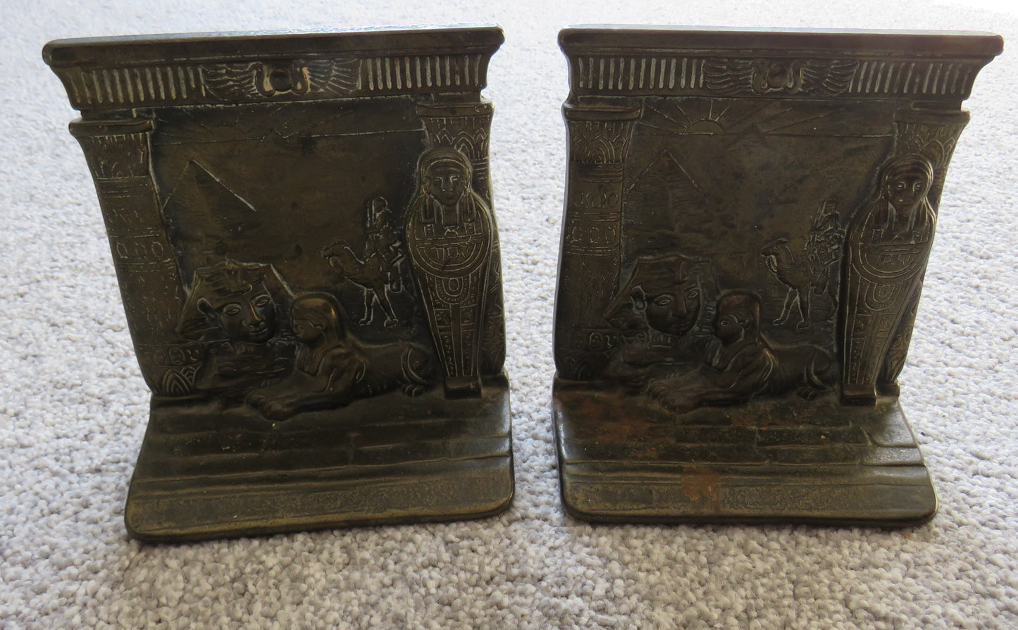 Vintage Pair Of Egyptian Bronze Bookends Tourist Pieces