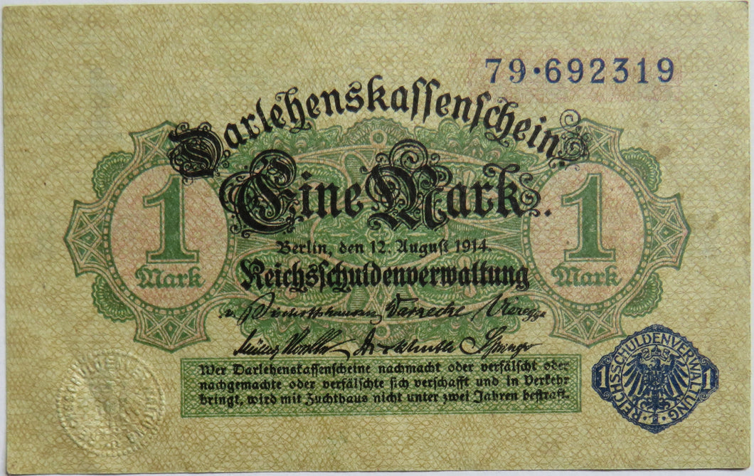 1914 Germany One Mark Banknote