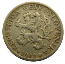Load image into Gallery viewer, 1922 Czechoslovakia One Koruna Coin
