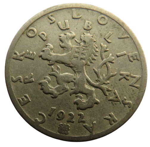 1922 Czechoslovakia 50 Haleru Coin
