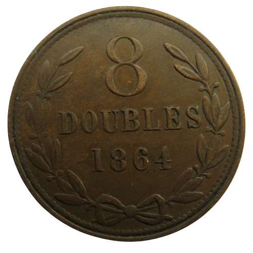 1864 Guernsey 8 Doubles Coin