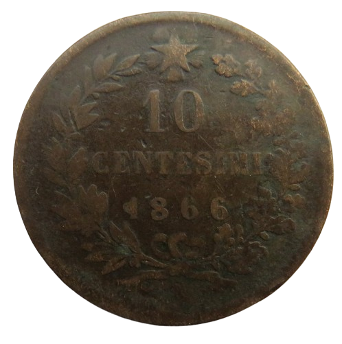 1866 Italy 10 Centesimi Coin