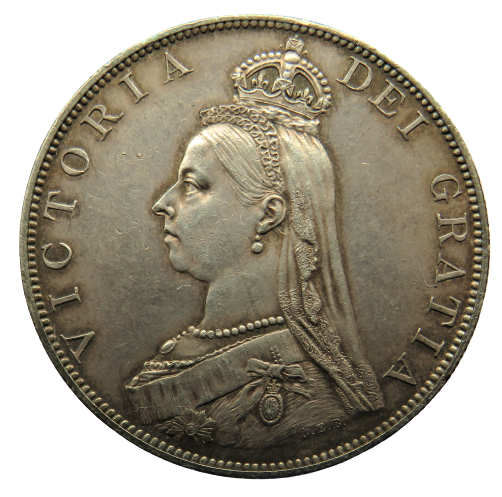 1887 Queen Victoria Jubilee Head Silver Double Florin Coin In High Grade
