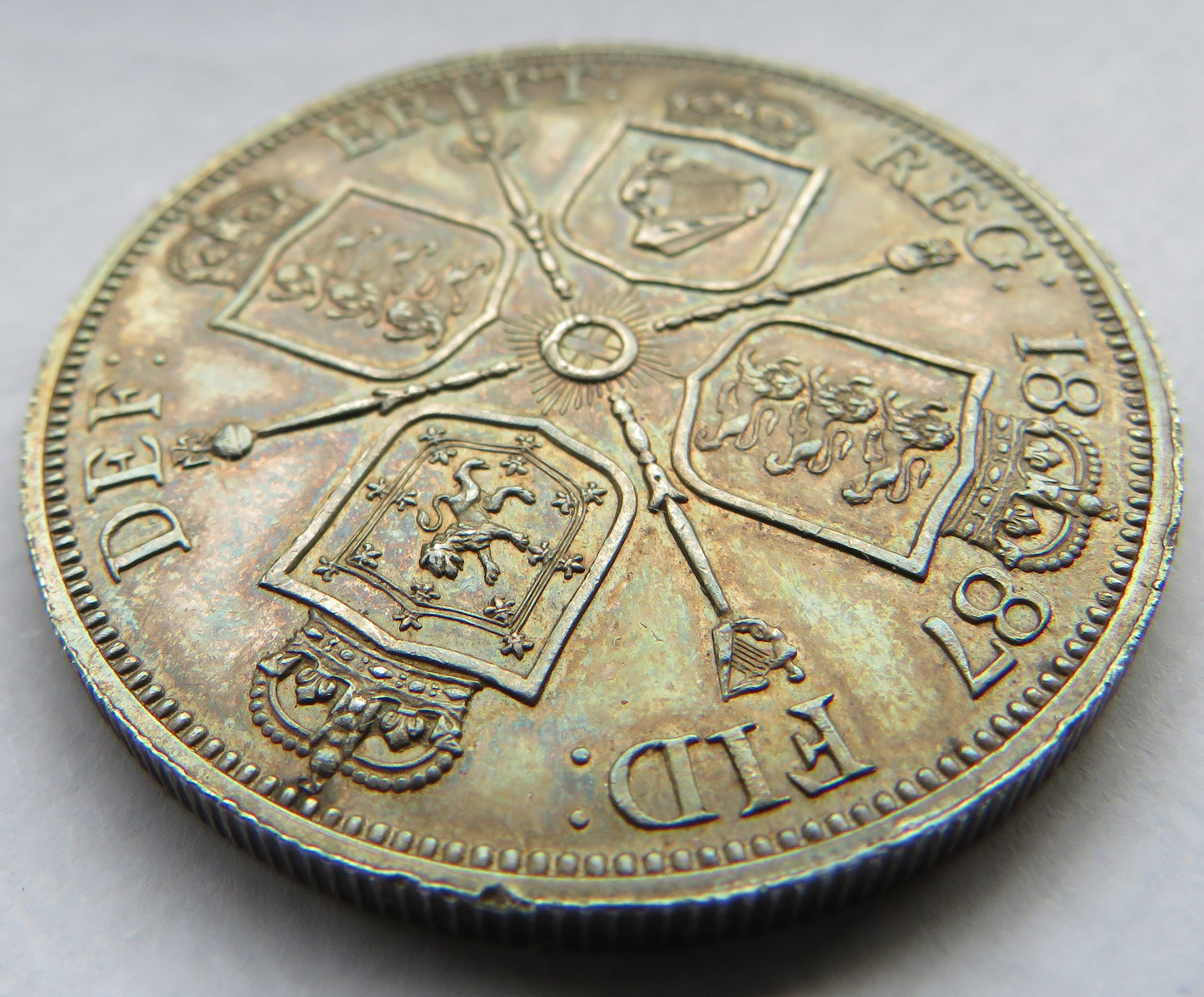 1887 Queen Victoria Jubilee Head Silver Double Florin Coin In High Grade