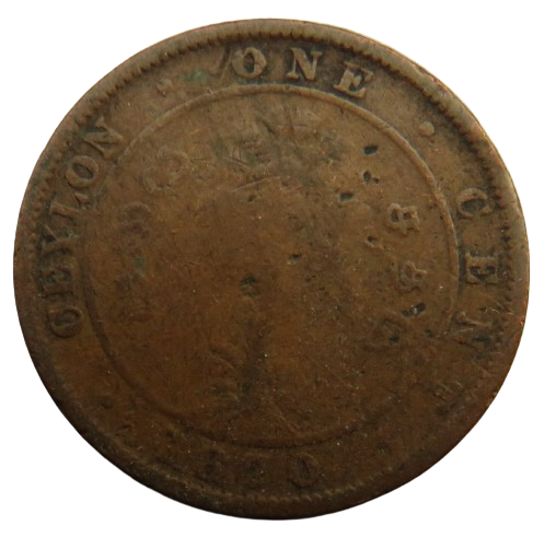 1870 Queen Victoria Ceylon One Cent Coin