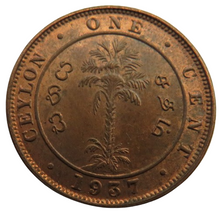 Load image into Gallery viewer, 1937 King George VI Ceylon One Cent Coin In High Grade
