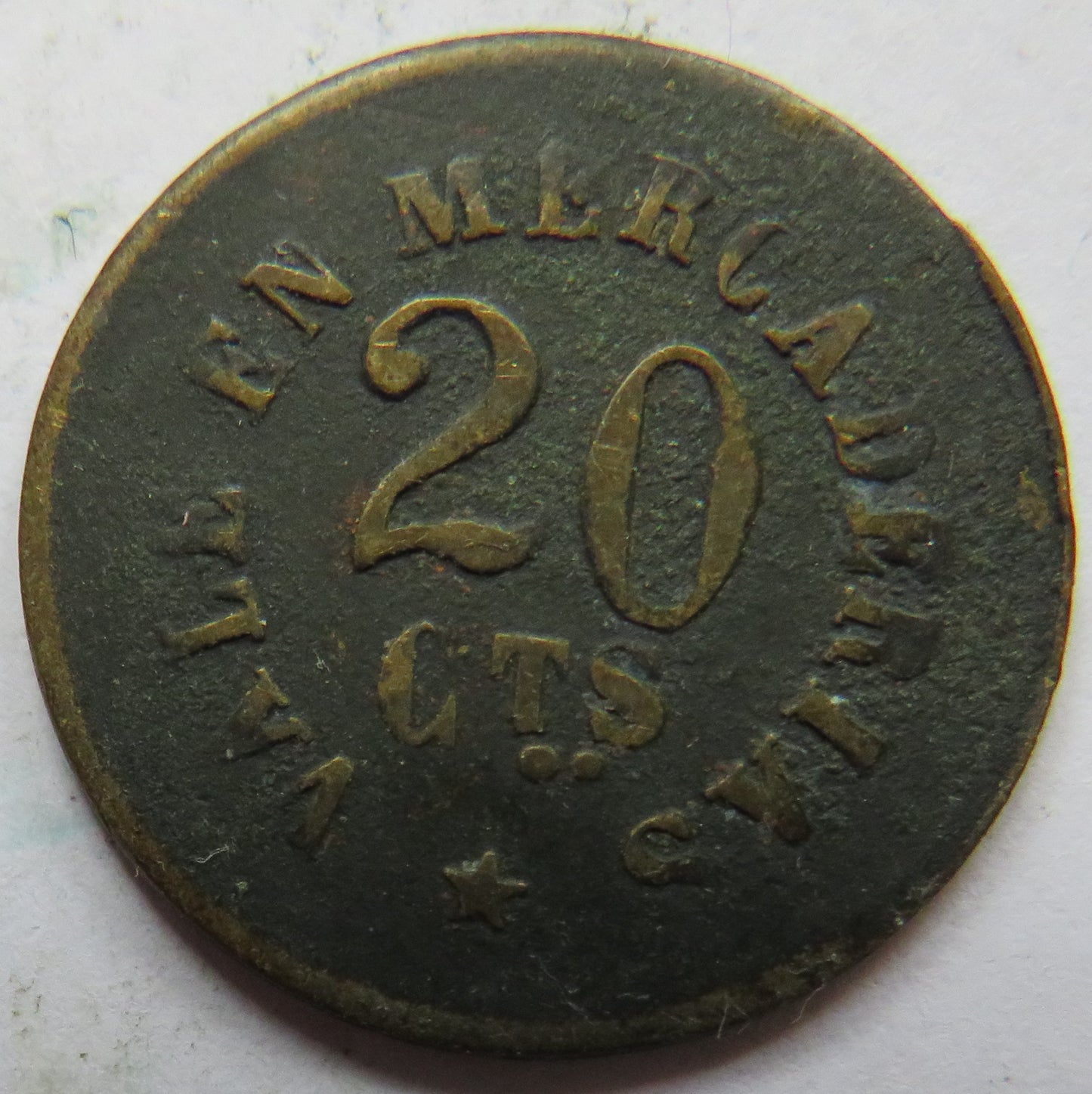 19thC Chile 20 Cents Mining Token Salitreras Ste Marie