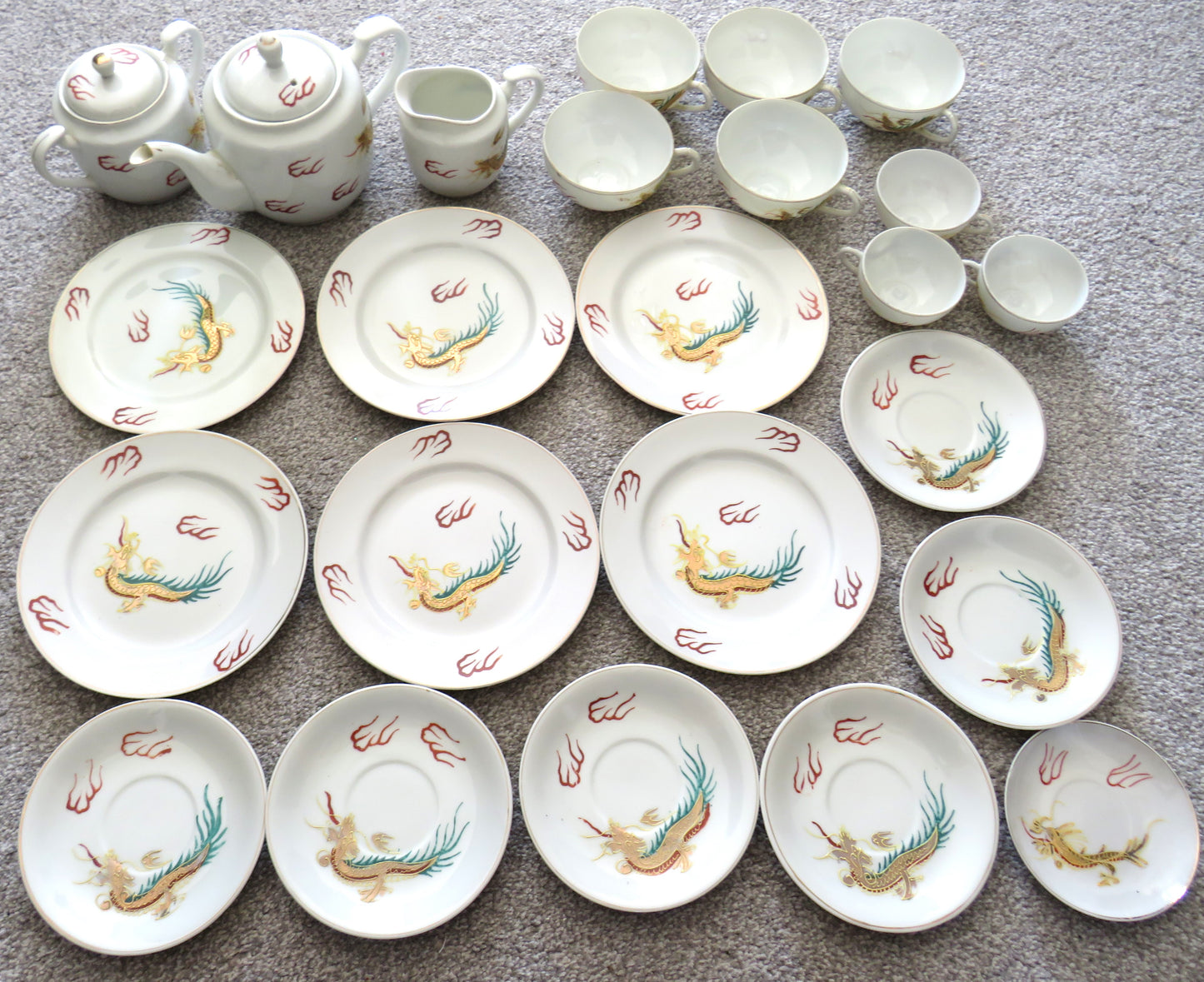Vintage Japanese Porcelain 24 piece Tea Set "Lucky" Golden Dragon Design