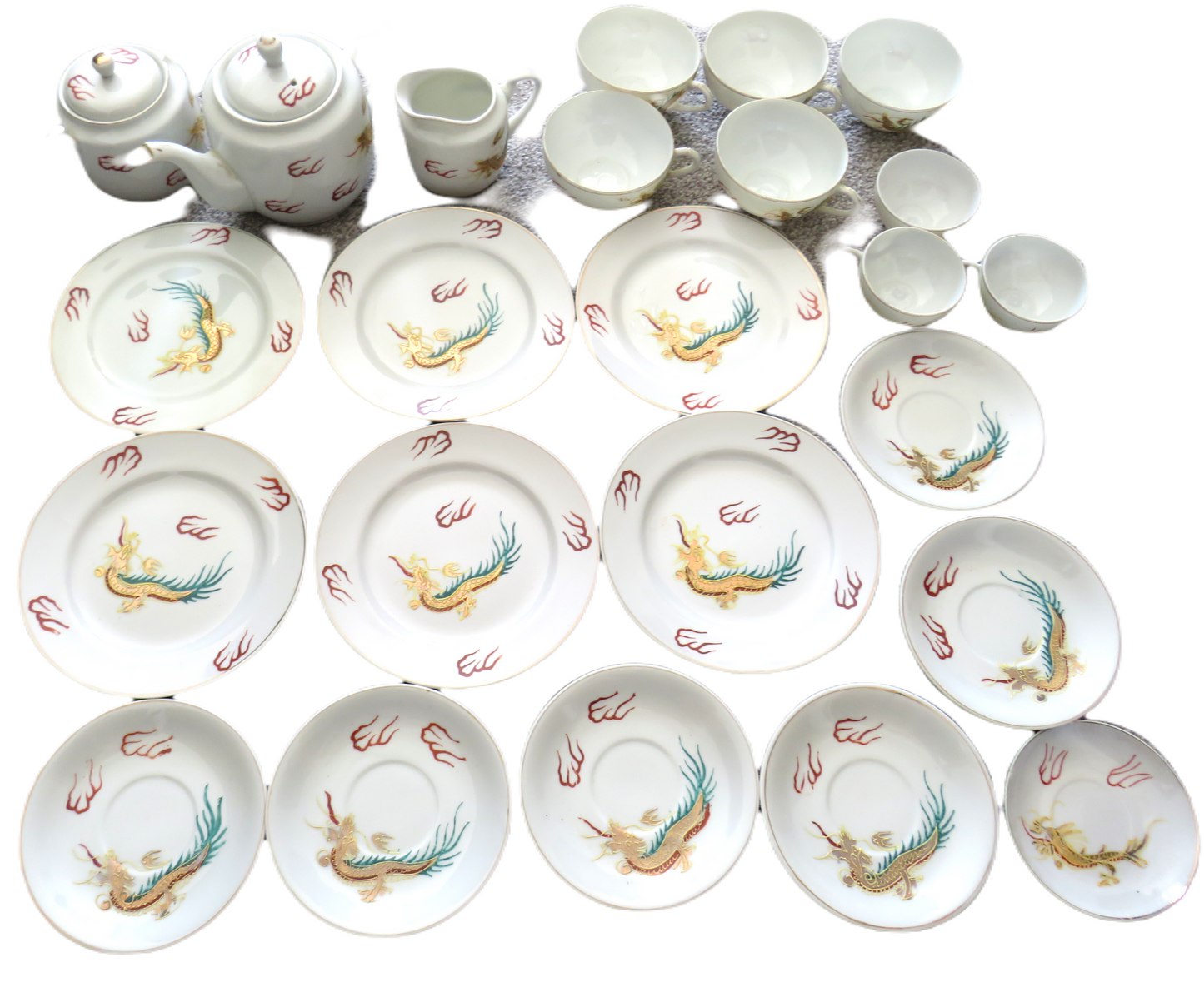 Vintage Japanese Porcelain 24 piece Tea Set "Lucky" Golden Dragon Design
