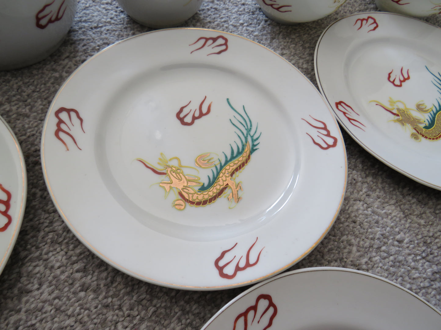 Vintage Japanese Porcelain 24 piece Tea Set "Lucky" Golden Dragon Design