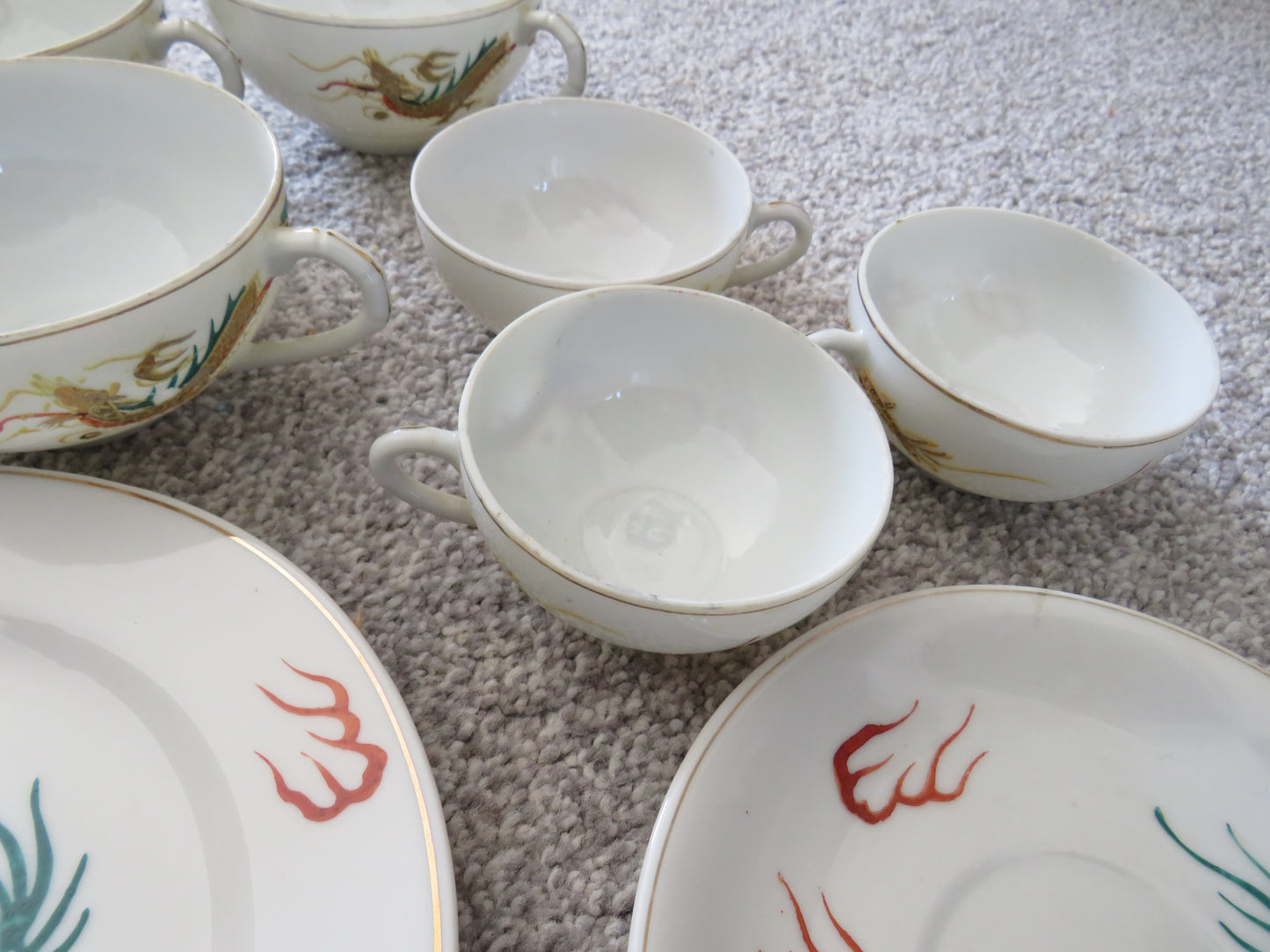 Vintage Japanese Porcelain 24 piece Tea Set "Lucky" Golden Dragon Design