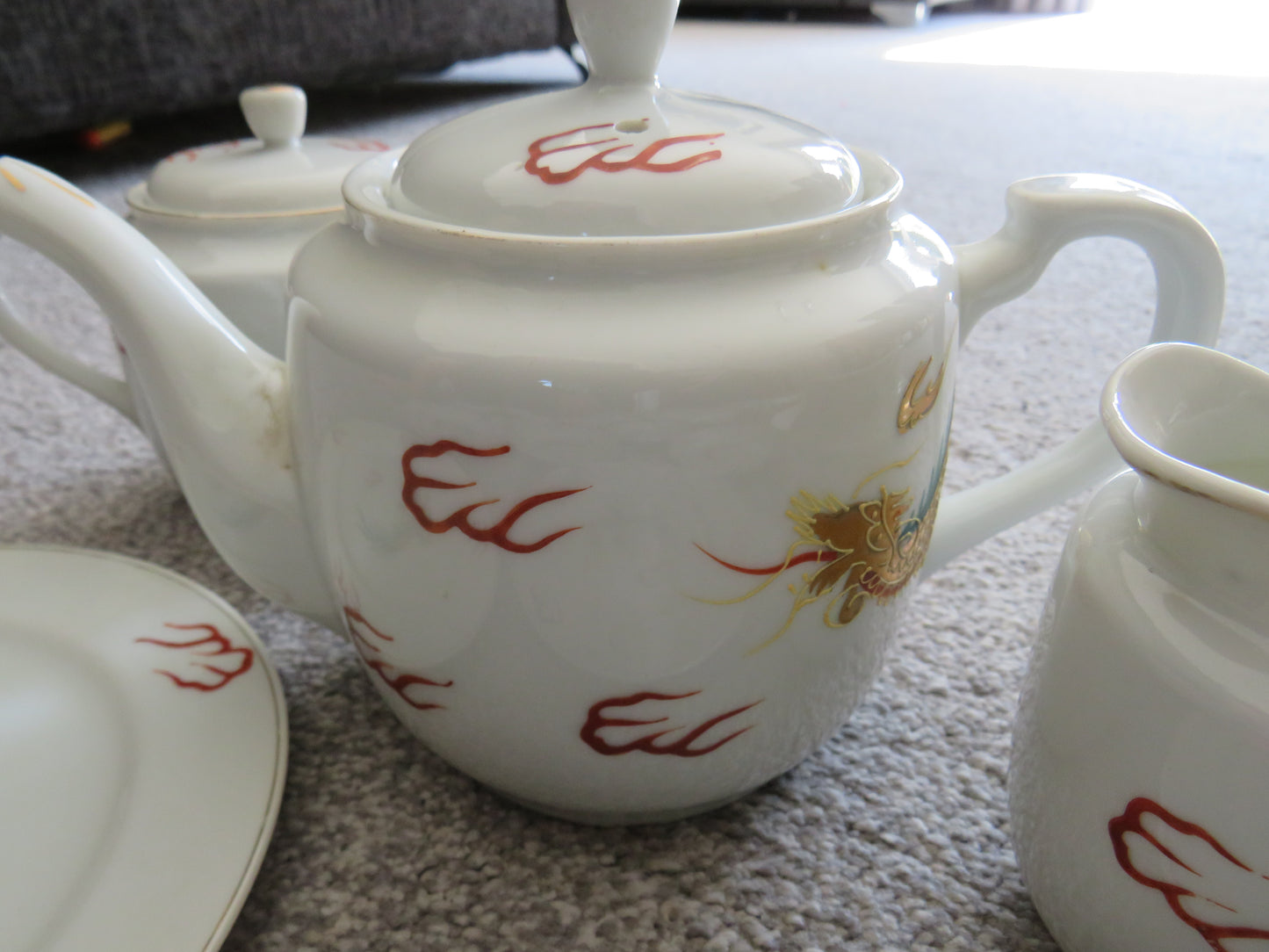 Vintage Japanese Porcelain 24 piece Tea Set "Lucky" Golden Dragon Design