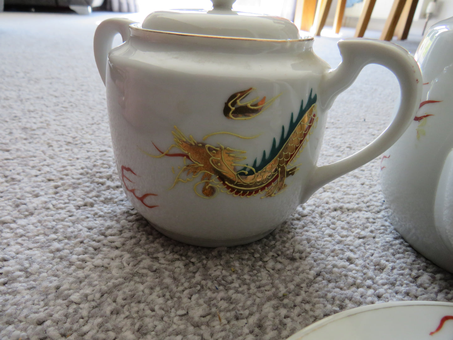 Vintage Japanese Porcelain 24 piece Tea Set "Lucky" Golden Dragon Design