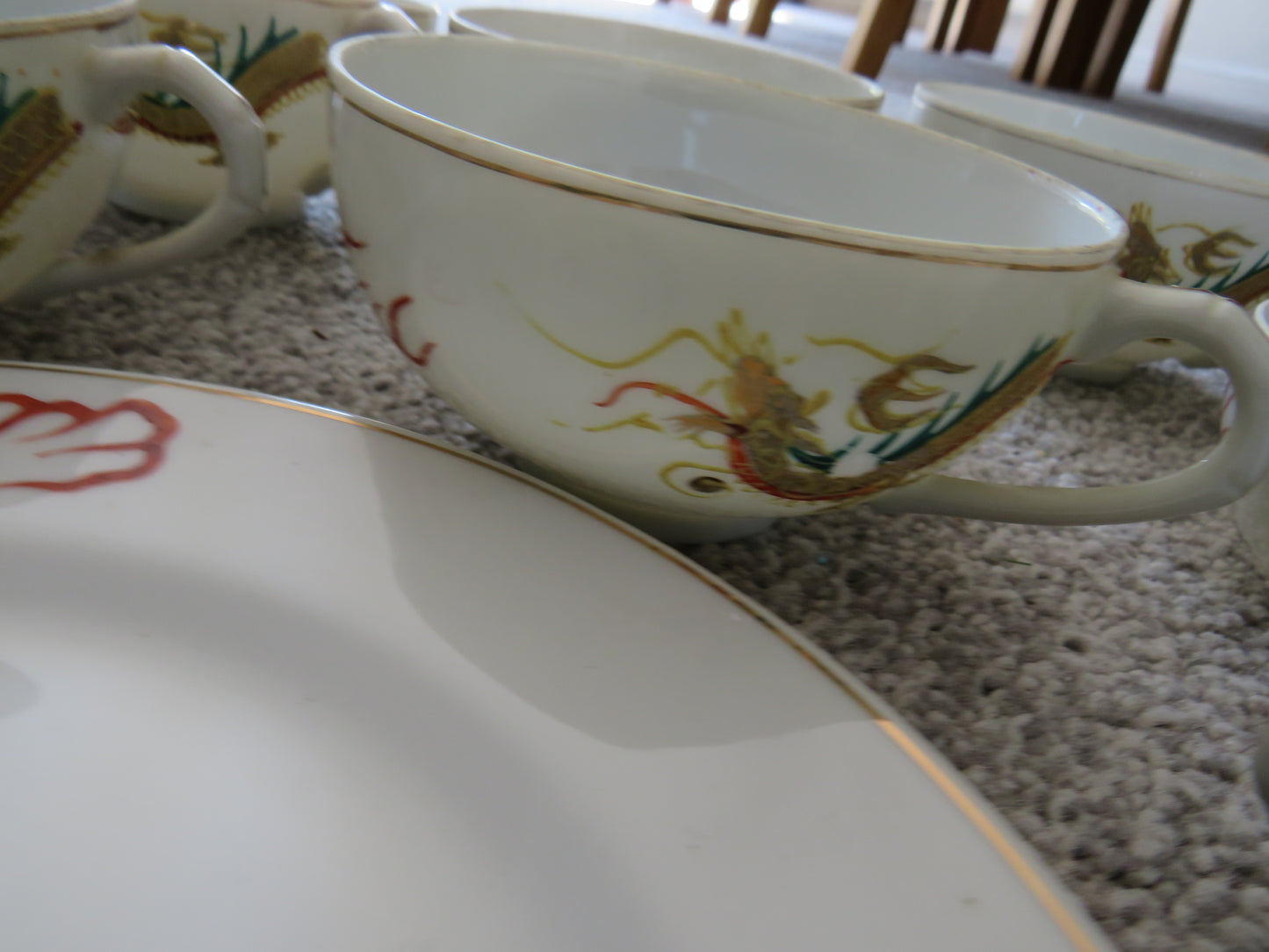 Vintage Japanese Porcelain 24 piece Tea Set "Lucky" Golden Dragon Design