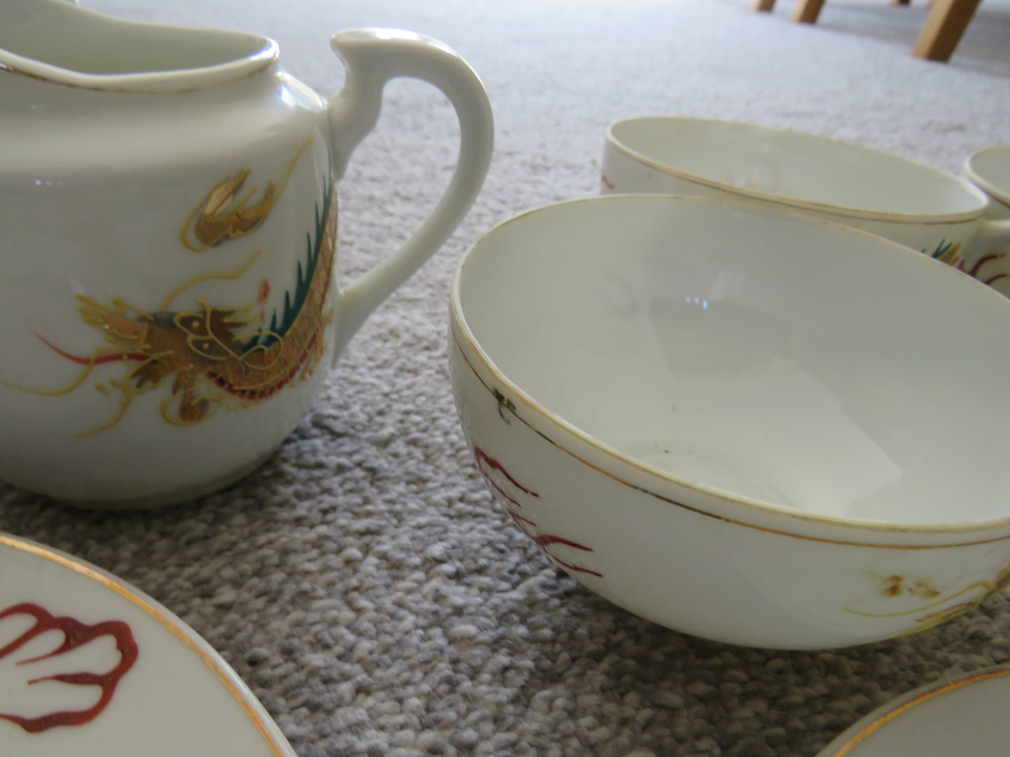 Vintage Japanese Porcelain 24 piece Tea Set "Lucky" Golden Dragon Design