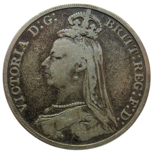 1889 Queen Victoria Jubilee Head Silver Crown Coin - Great Britain