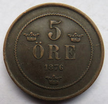 Load image into Gallery viewer, 1876 Sweden 5 Ore Coin
