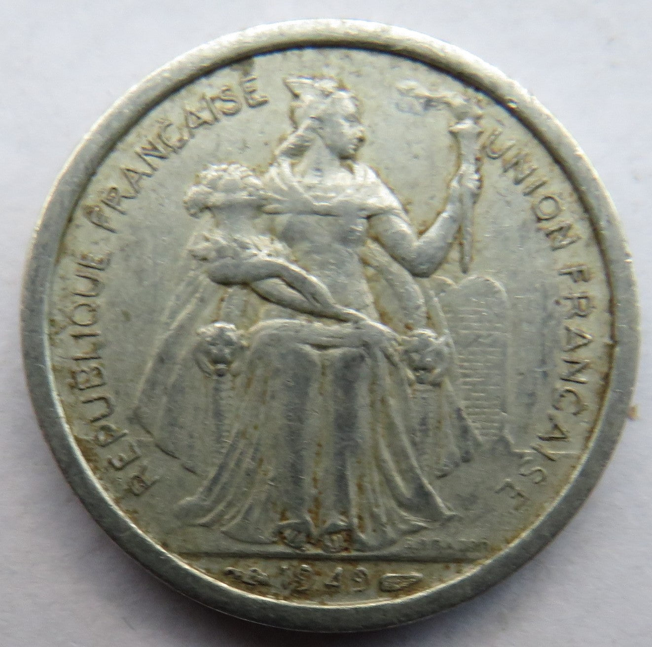 1949 French Oceania One Franc Coin