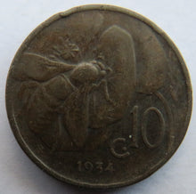 Load image into Gallery viewer, 1934 Italy 10 Centesimi Coin
