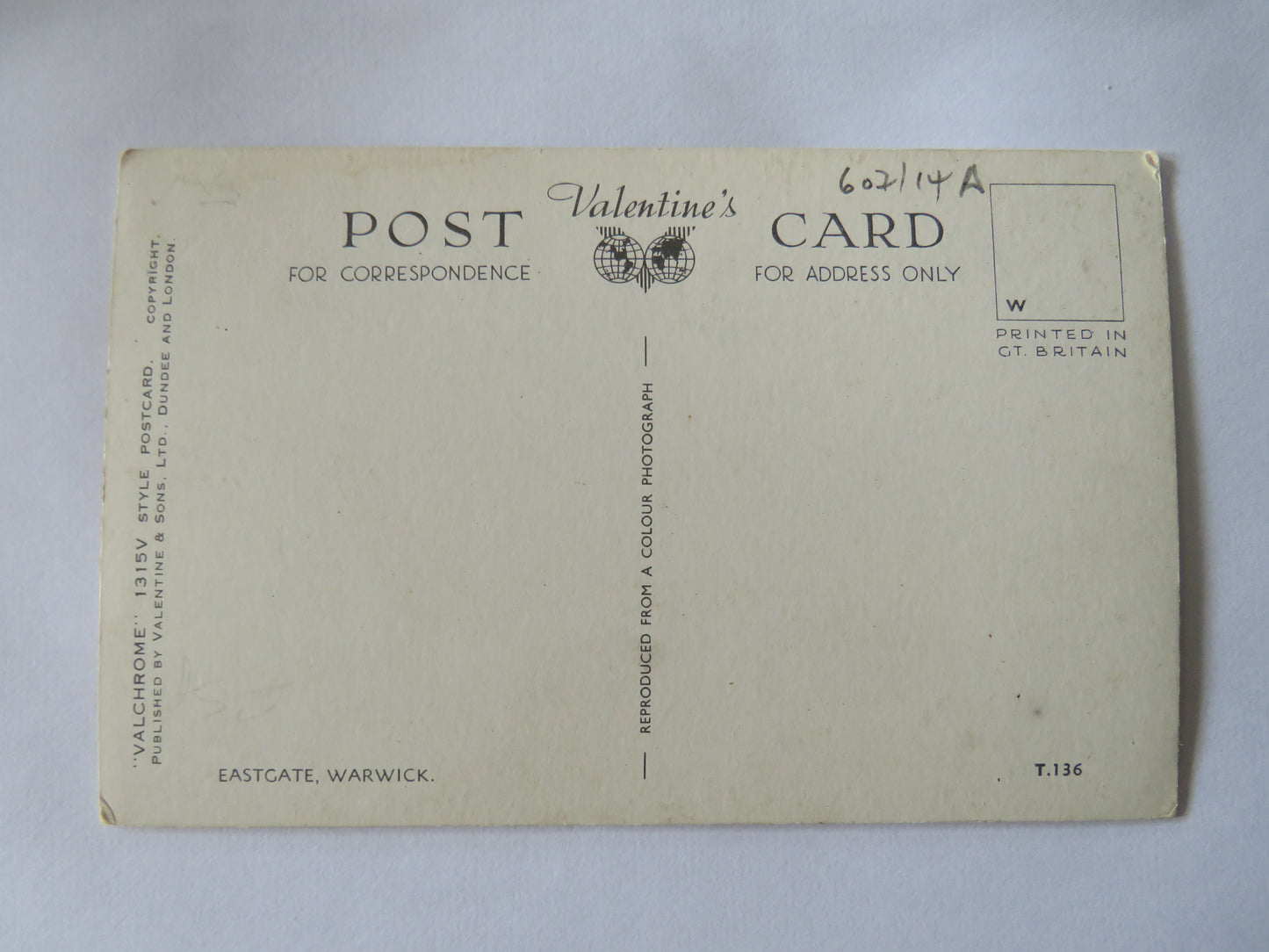 Vintage Postcard of Eastgate, Warwick, "Valchrome" 1315V Style Postcard