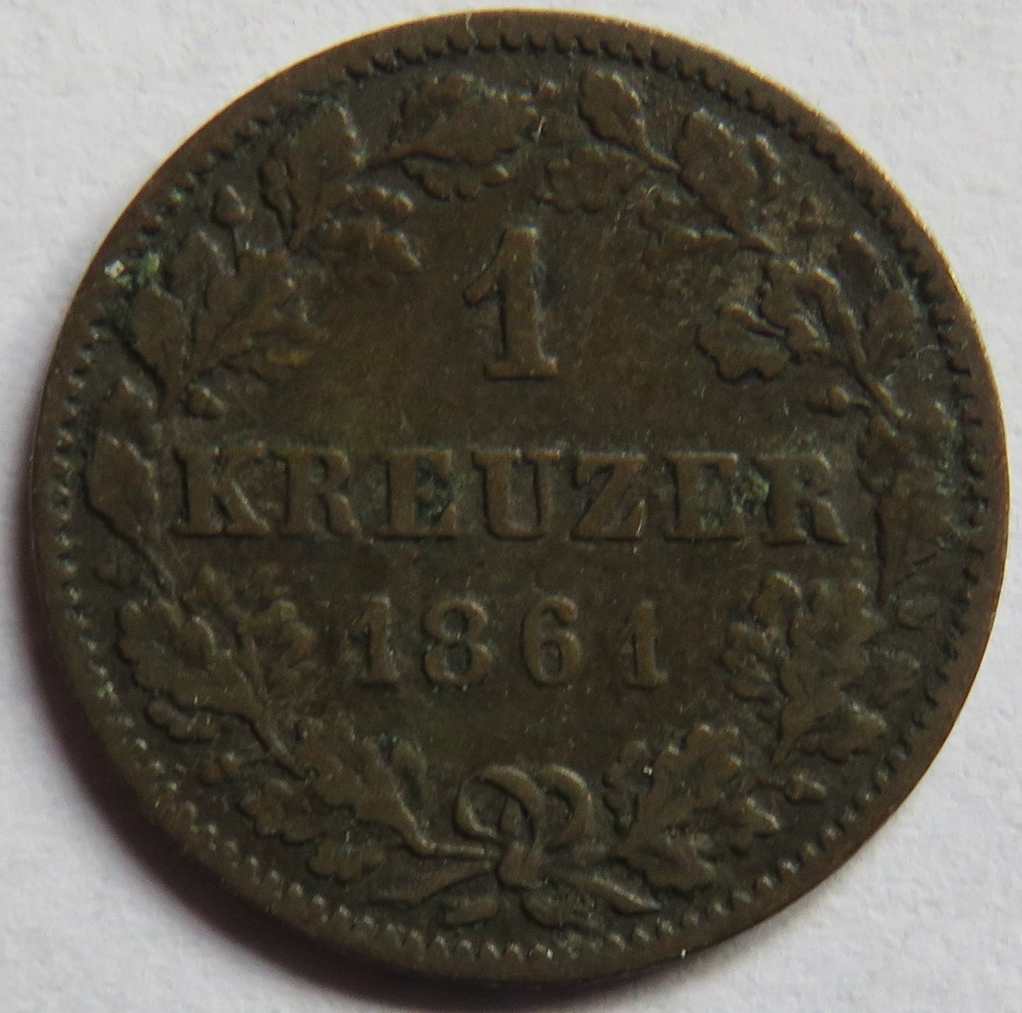 1861 German States Wurttemberg One Kreuzer Coin