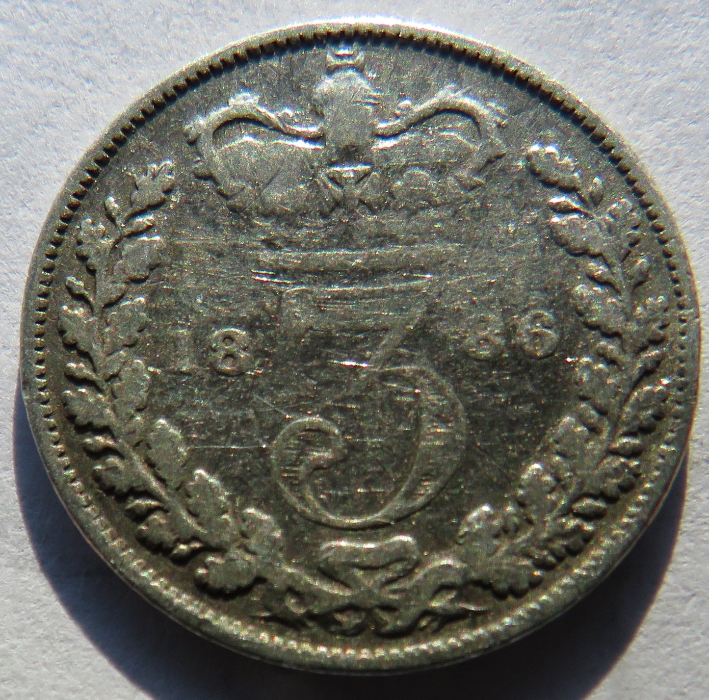 1886 Queen Victoria Young Head Silver Threepence Coin - Great Britain