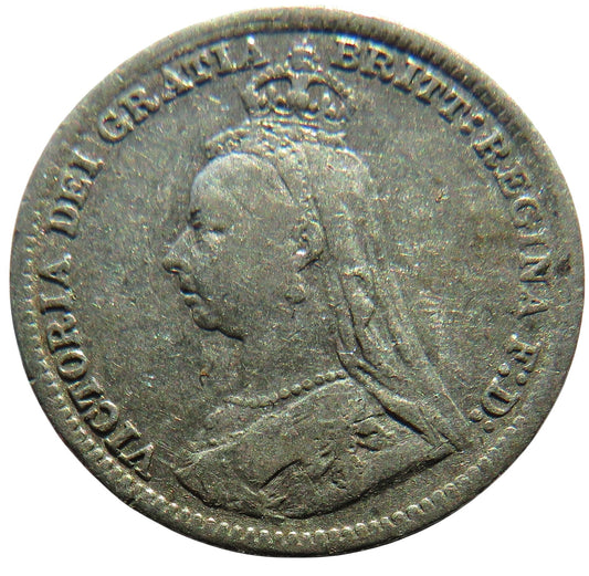 1891 Queen Victoria Jubilee Head Silver Threepence Coin - Great Britain