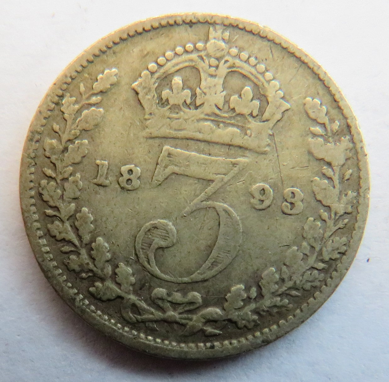 1893 Queen Victoria Jubilee Head Silver Threepence Coin - Great Britain