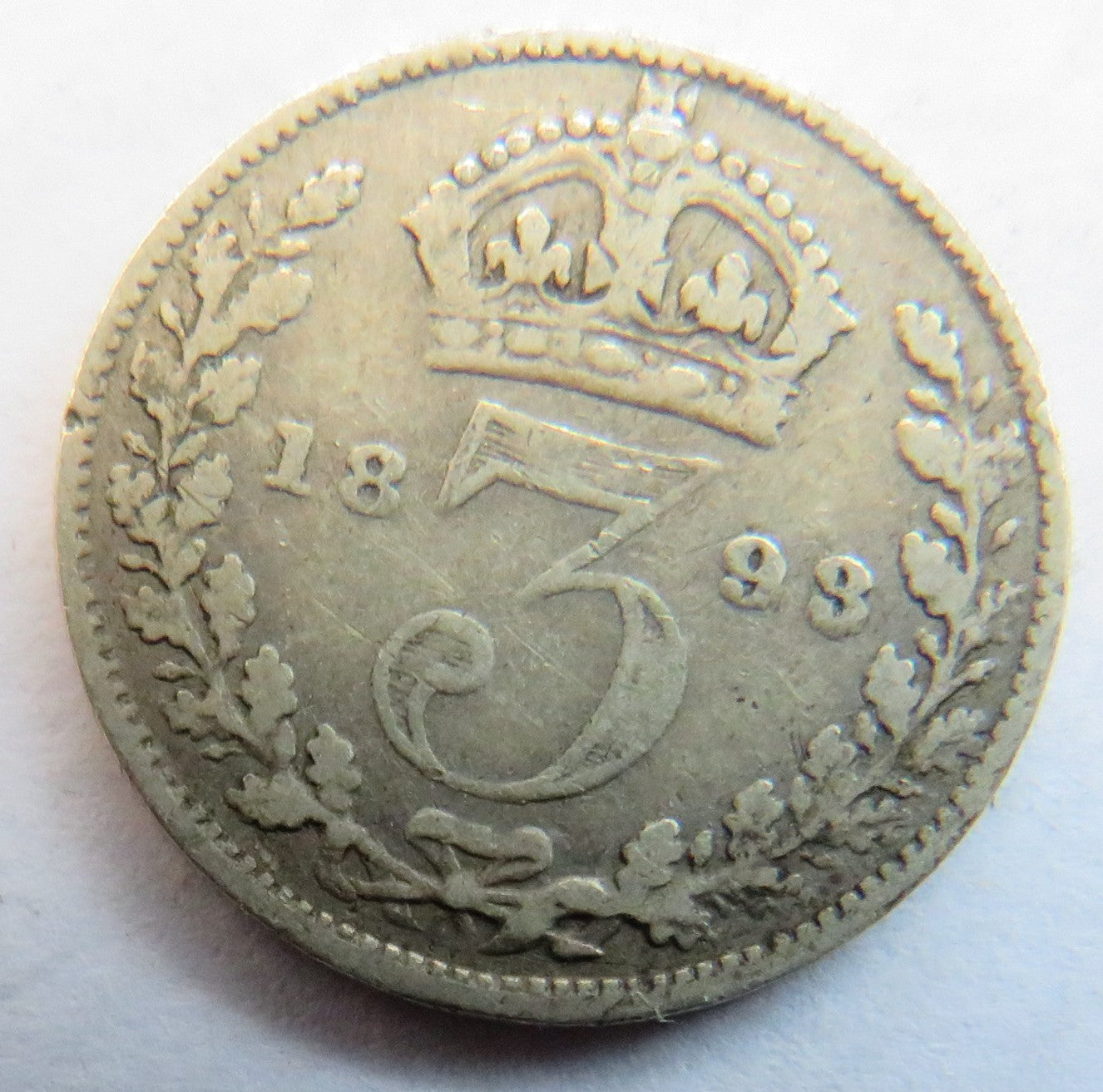 1893 Queen Victoria Jubilee Head Silver Threepence Coin - Great Britain
