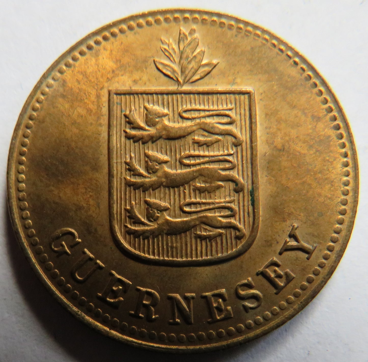 1920-H Guernsey 2 Doubles Coin In High Grade