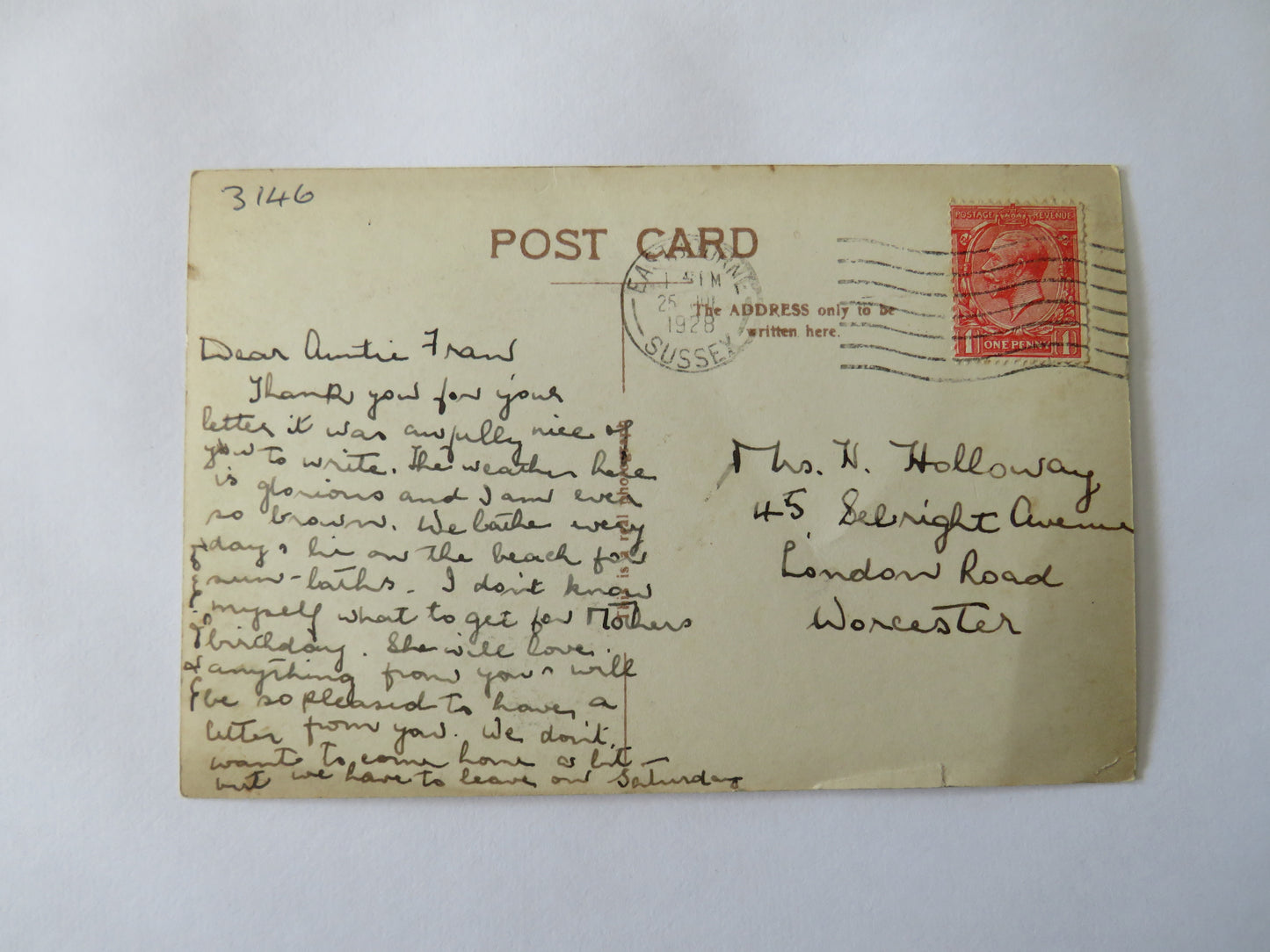 Vintage Postcard of Rough Sea, Eastbourne, 1928