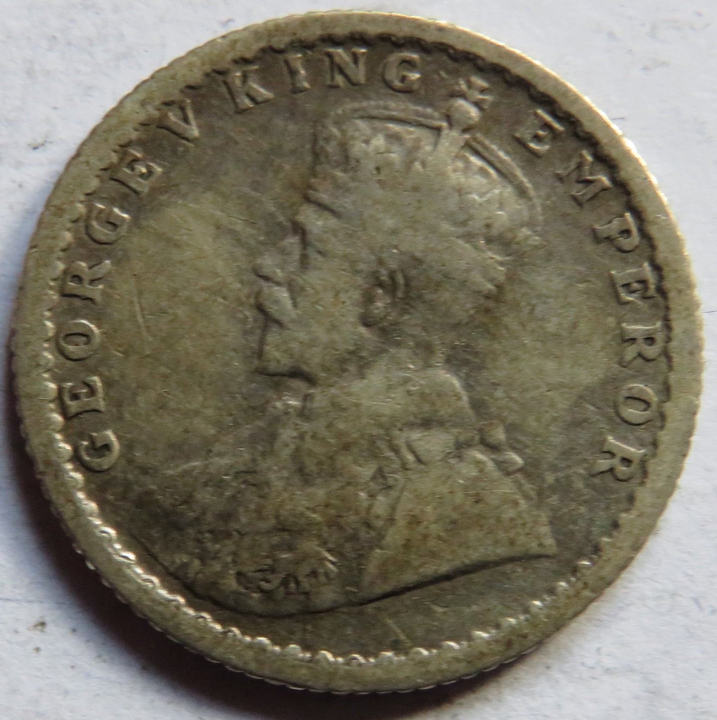 1916 King George V India Silver 1/4 Rupee Coin