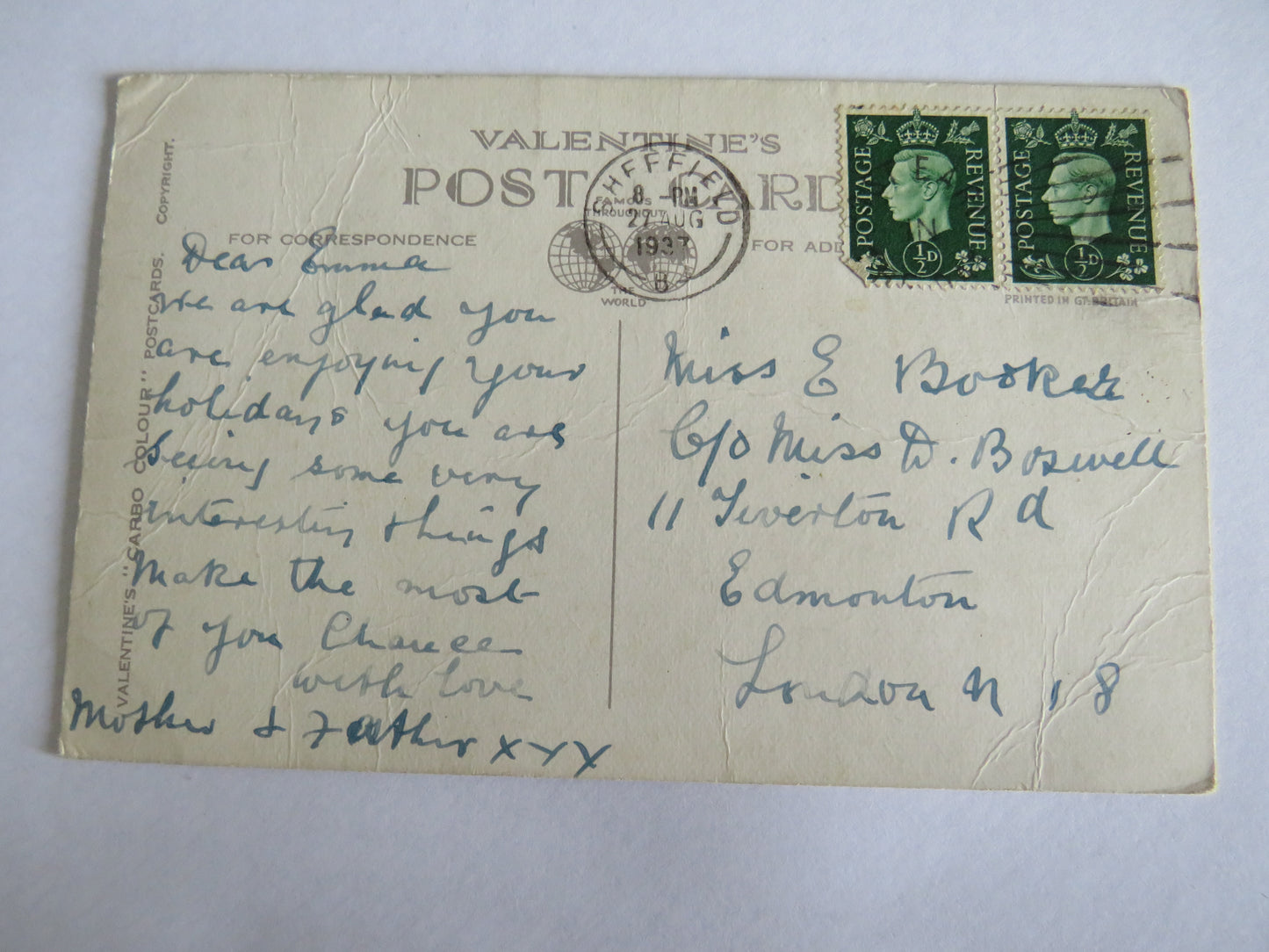 Vintage Postcard Of Weston Park, Sheffield 1937