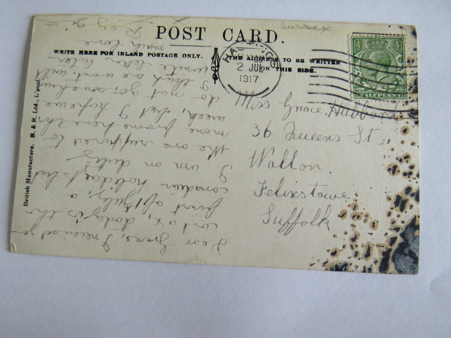 Vintage Postcard of Albert Memorial Hastings 1917