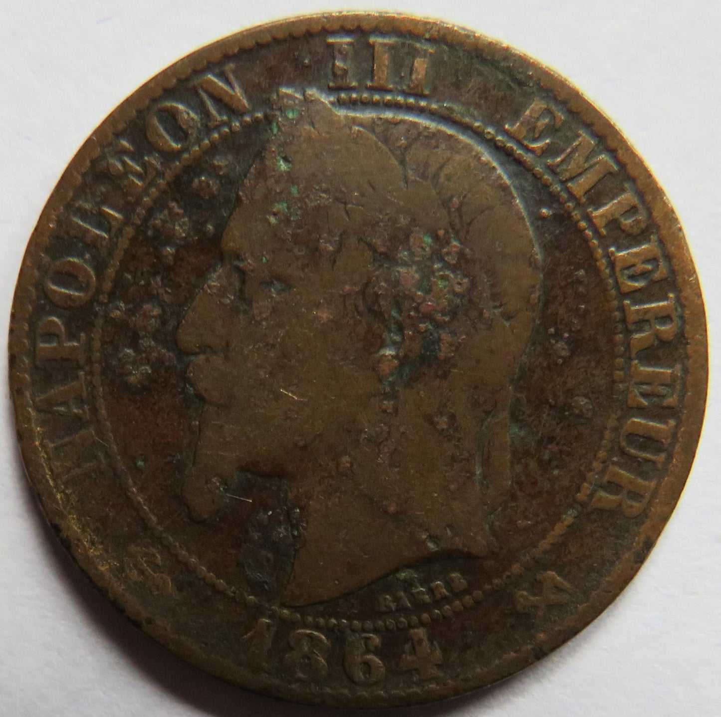 1864-K France Napoleon III 5 Centimes Coin