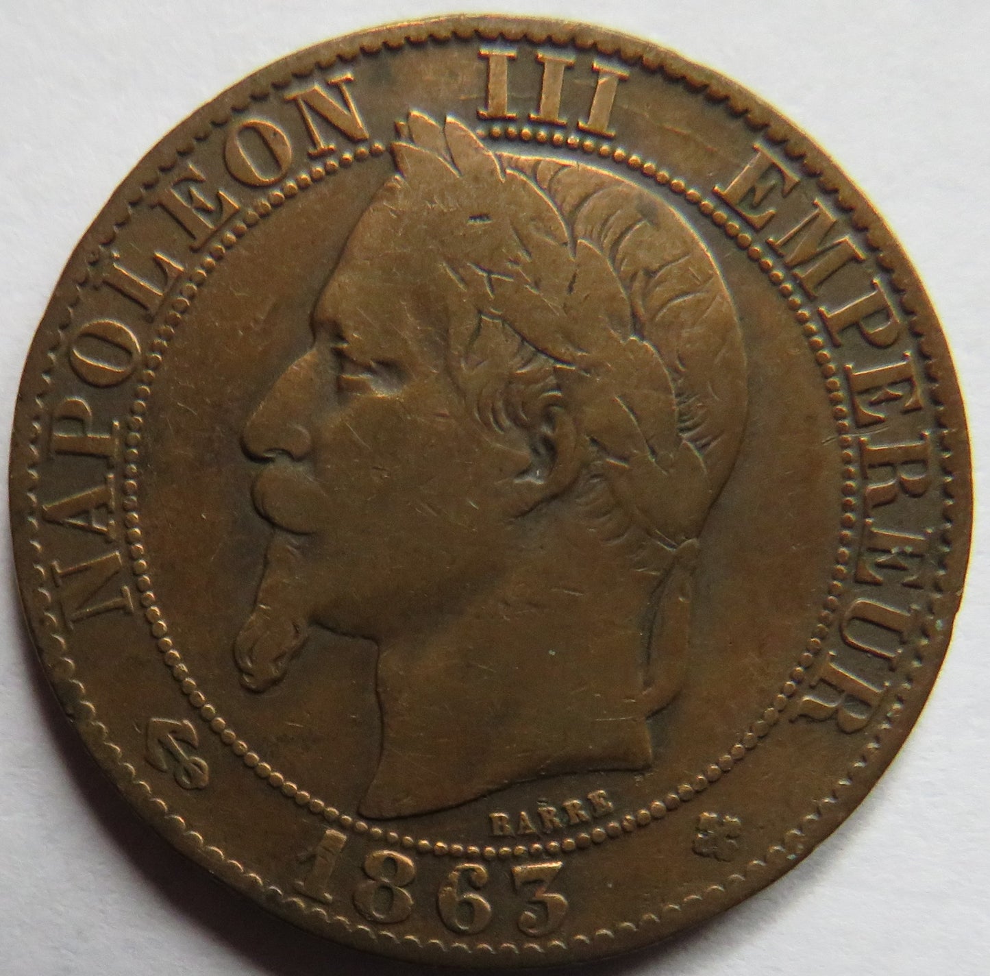 1863-BB France Napoleon III 5 Centimes Coin