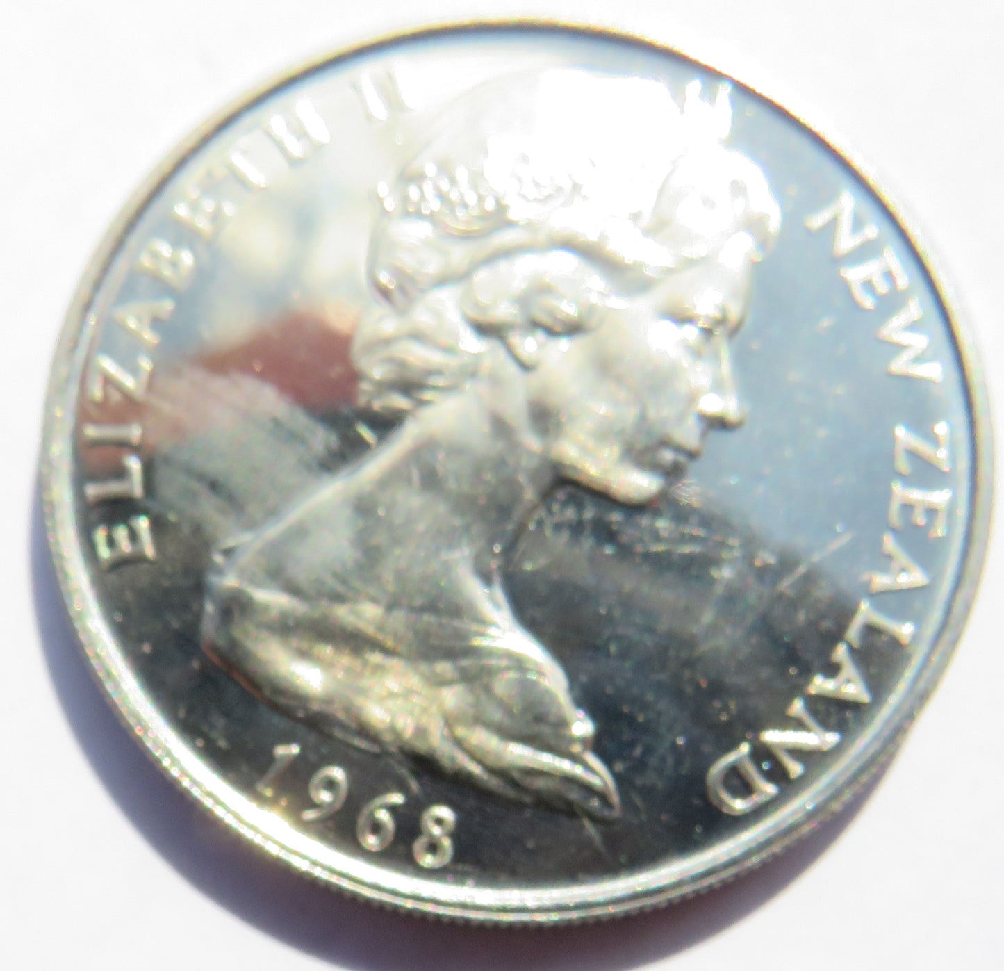 1968 Queen Elizabeth II New Zealand Prooflike 20 Cents Coin