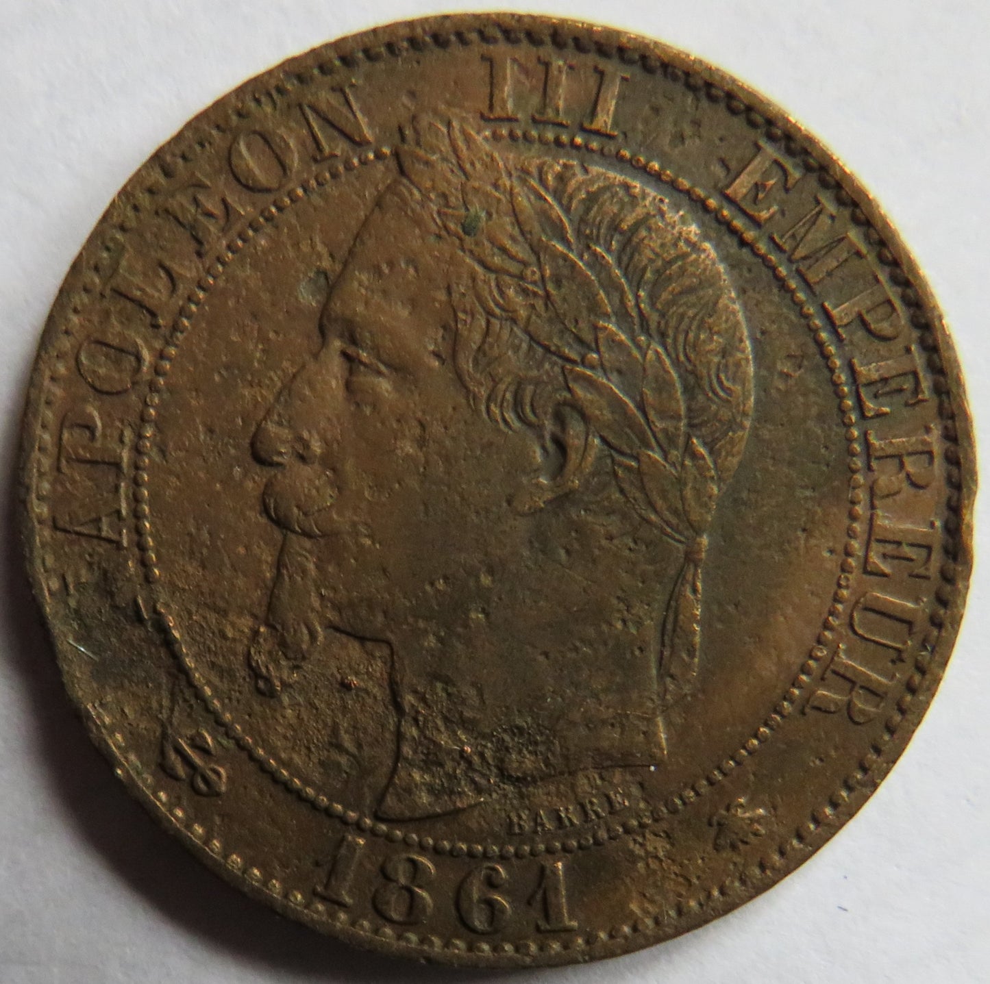 1861-A France Napoleon III 5 Centimes Coin