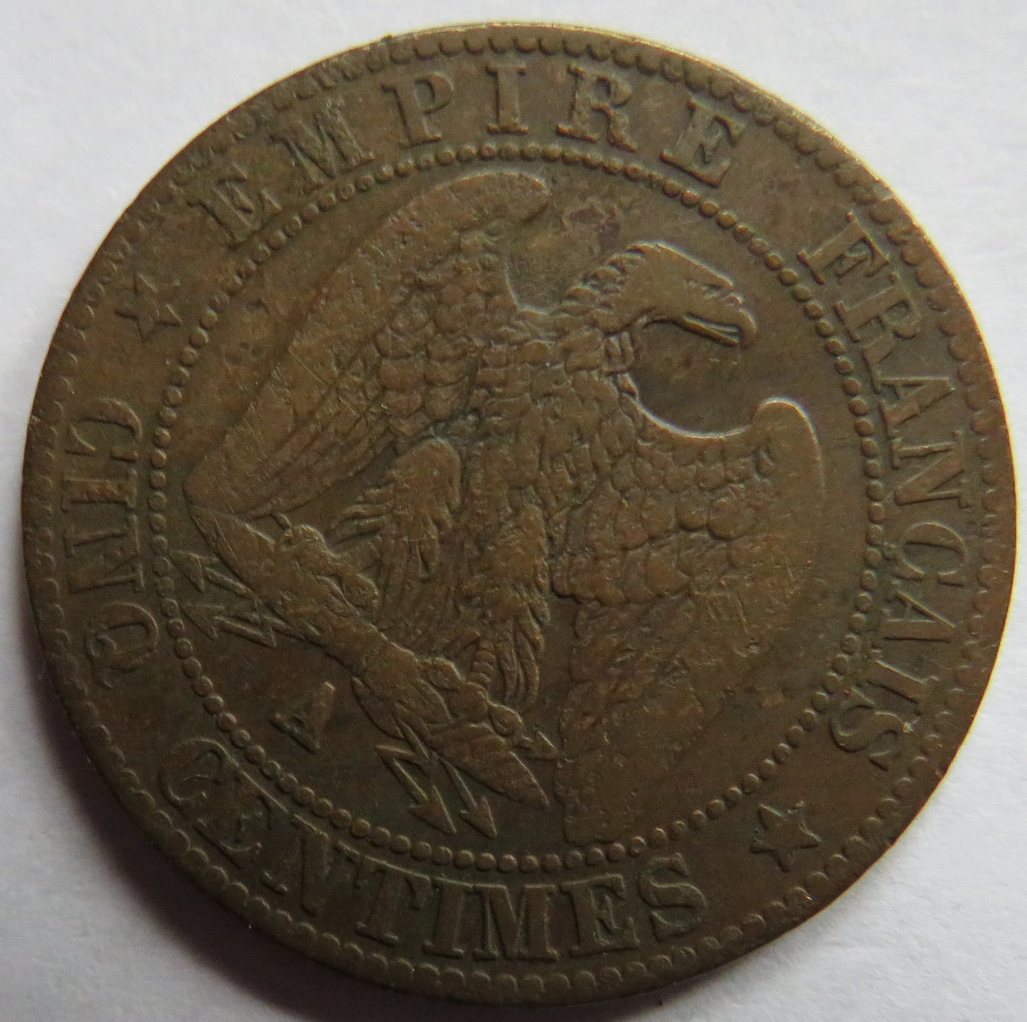 1864-A France Napoleon III 5 Centimes Coin
