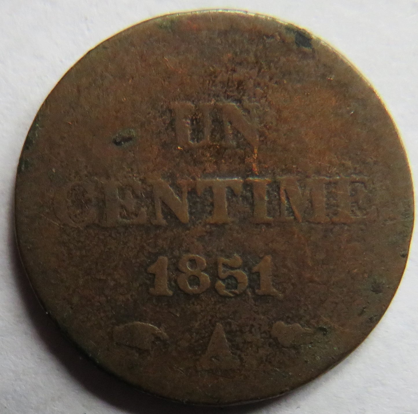 1851-A France One Centime Coin