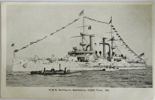 Vintage Warship Postcard of The H.M.S. "Swiftsure" Battleship