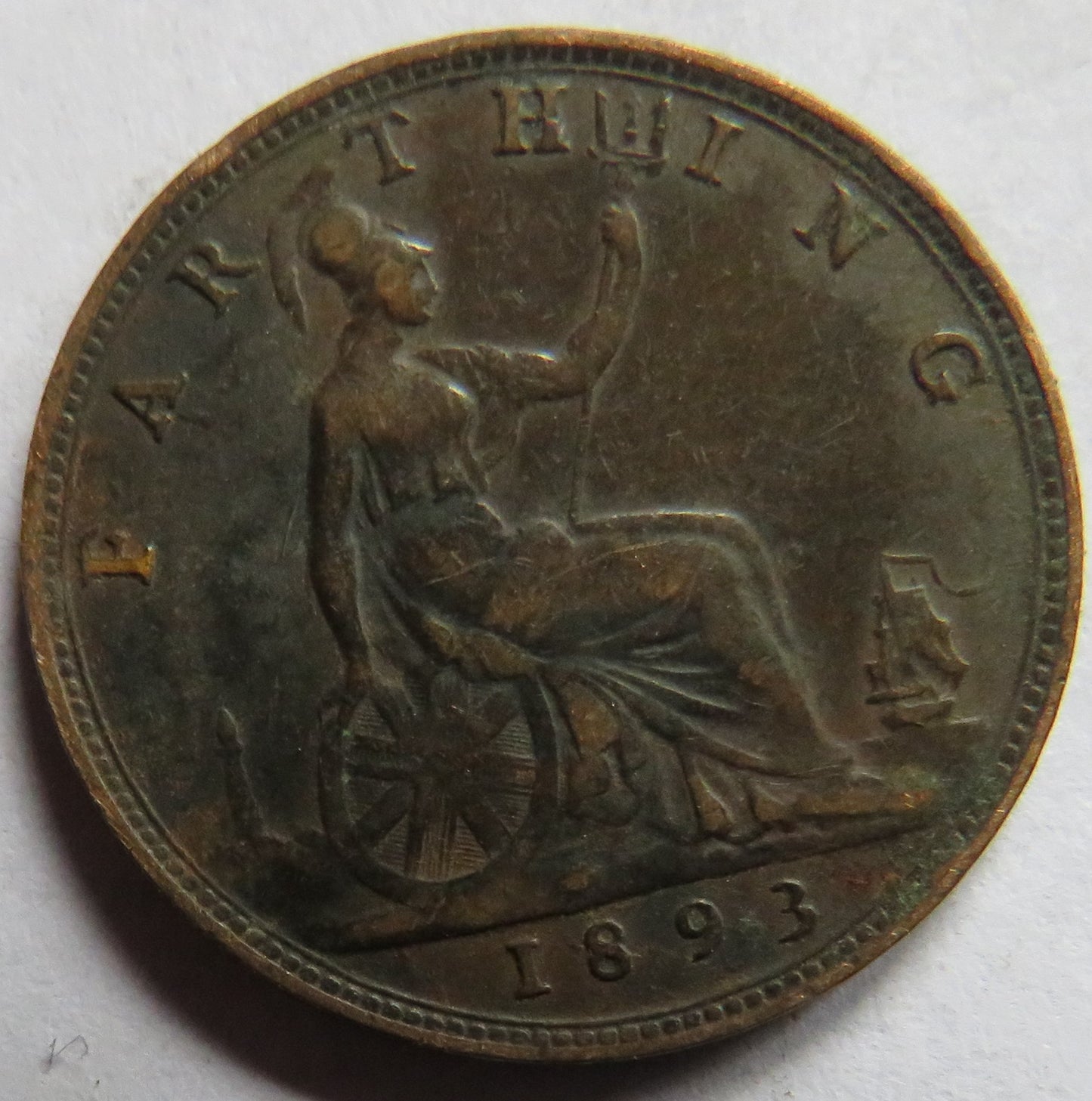 1893 Queen Victoria Bun Head Farthing Coin - Great Britain